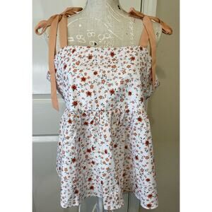 Floral babydoll womens tank tie straps at shoulder and back size large NWT